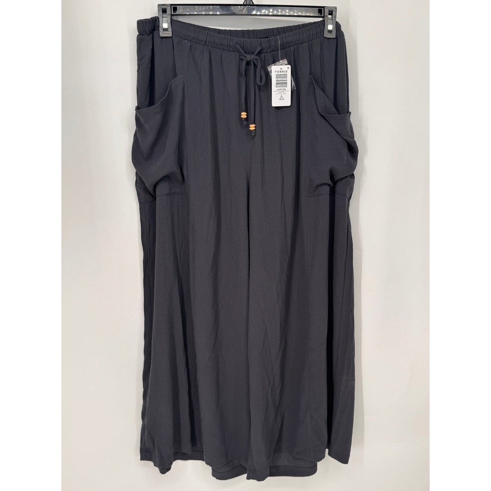 Torrid Gauze Crop Pant Womens 2X Phantom NWT Wide Leg Cargo Pocket High Rise